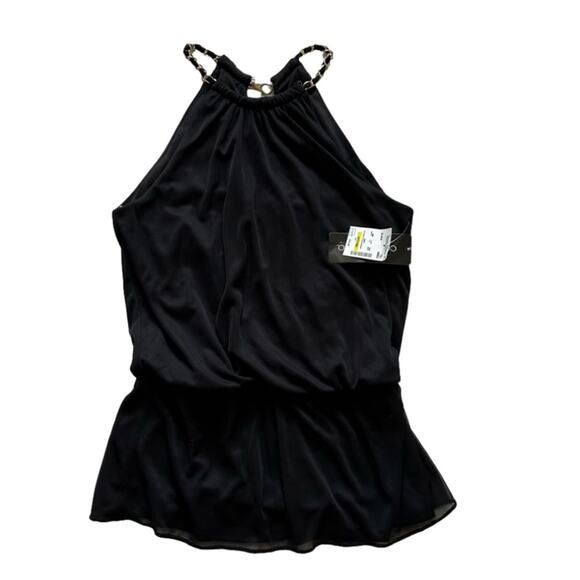 Coco Bianco Halter Top Black Gold Tone Chain Neckline Sleeveless Blouse Small - Picture 1 of 12